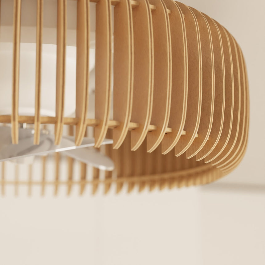 Ventilador de techo con luz Sulion Daya 60cm blanco con pantalla madera clara motor DC — vista 4