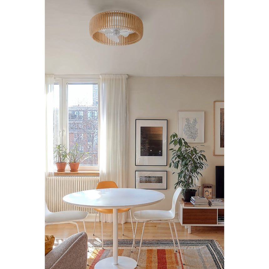 Ventilador de techo con luz Sulion Daya 60cm blanco con pantalla madera clara motor DC — vista 2