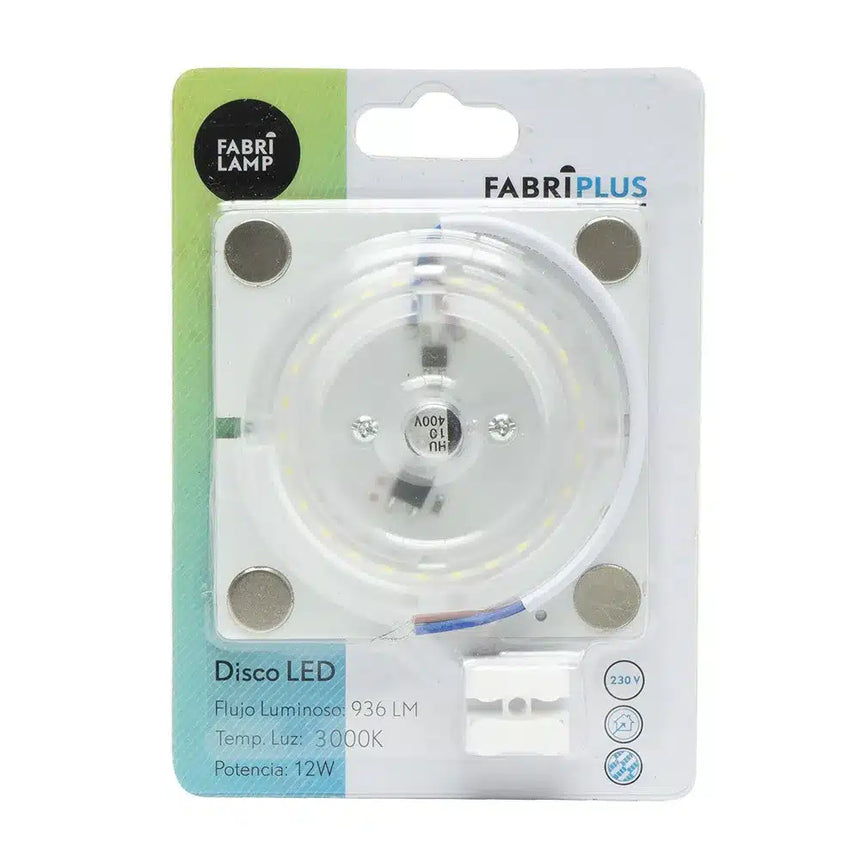 Fabrilamp disco LED 12W 3000K placa cuadrado blanco 8x8x1 cm 936LM magnético