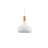 Detalle de la lámpara colgante EGLO Sabinar 96982 blanca con remate de madera marrón