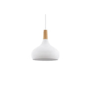 Detalle de la lámpara colgante EGLO Sabinar 96982 blanca con remate de madera marrón