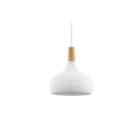Detalle de la lámpara colgante EGLO Sabinar 96982 blanca con remate de madera marrón