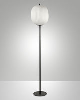 Lámpara de pie Fabas Luce Domizia 3689-10-101 con estructura negra y pantalla blanca de vidrio soplado