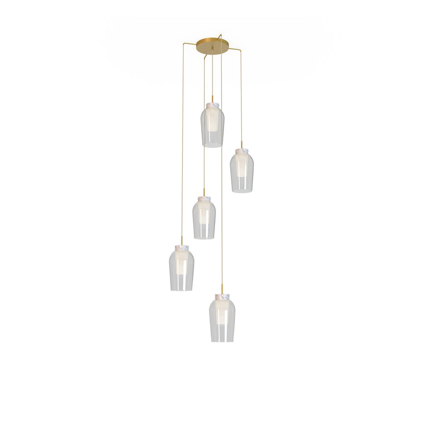 Mantra Nora Lámpara de techo colgante 5 luces cristal oro y blanco 8395