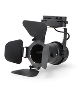 Foco de carril LEDME Movie LM4342 negro con casquillo GU10 y aletas metálicas, vista completa