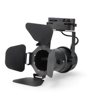 Foco de carril LEDME Movie LM4342 negro con casquillo GU10 y aletas metálicas, vista completa