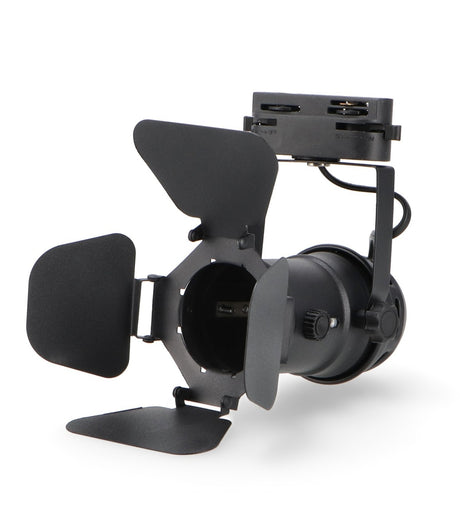 Foco de carril LEDME Movie LM4342 negro con casquillo GU10 y aletas metálicas, vista completa