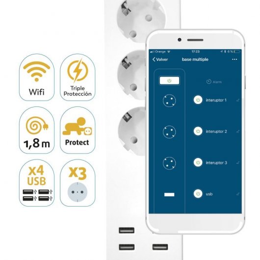 Garza 401263 SmartHome Regleta enchufe multiple inteligente wifi de 3 tomas compatible con Alexa y Google Home