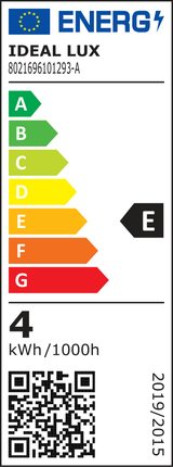 Etiqueta energética oficial Ideal Lux 101293: clase E y consumo de 4 kWh por 1000 horas