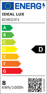 Etiqueta energética oficial Ideal Lux 101347: clase D y consumo de 8 kWh por 1000 horas