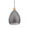 Lámpara colgante Ideal Lux Bergen-1 238746 de cristal fumé con relieve y madera natural