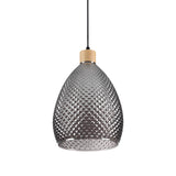 Lámpara colgante Ideal Lux Bergen-1 238746 de cristal fumé con relieve y madera natural