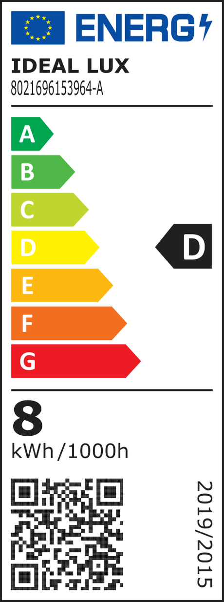 Etiqueta energética oficial de Ideal Lux153964:clase D y8 kWh por 1.000 horas