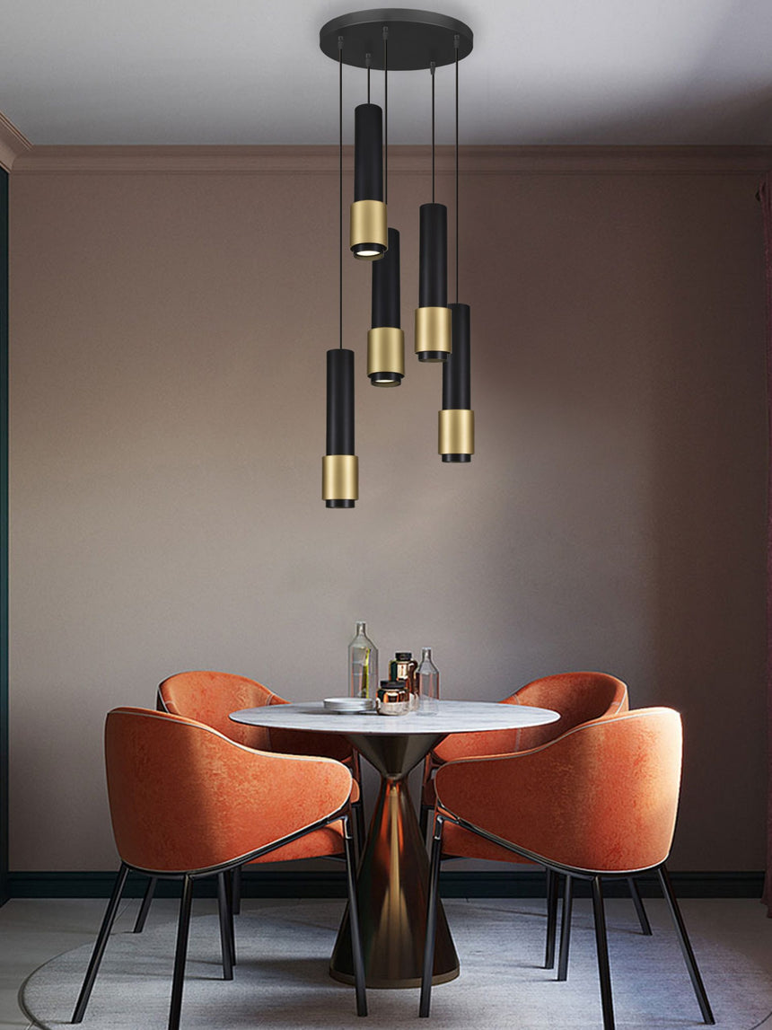Lámpara colgante 5 luces acero negro y dorado Silvioss 3044-5C-2
