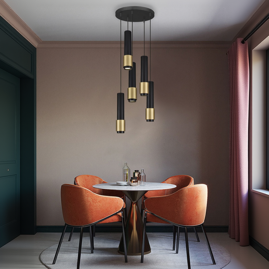 Lámpara colgante 5 luces acero negro y dorado Silvioss 3044-5C-2