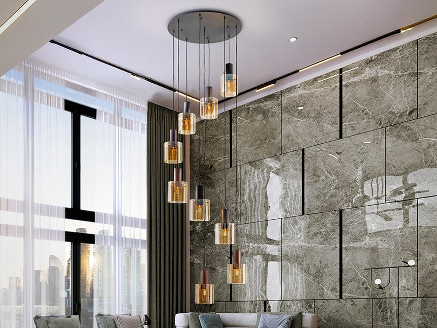 Moka Lámpara techo colgante 9 luces regulable metal cobre, café y negro satinado 237956