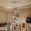 Lámpara de techo colgante Schuller Ovila grande 13 luces cromo y gris 5 metros Ø96cm 752459G