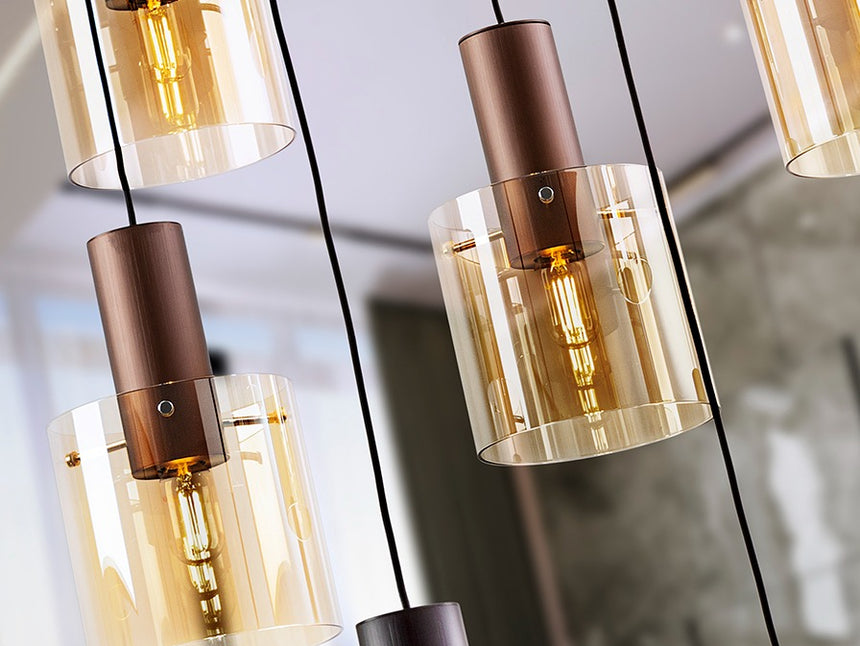 Moka Lámpara techo colgante 9 luces regulable metal cobre, café y negro satinado 237956