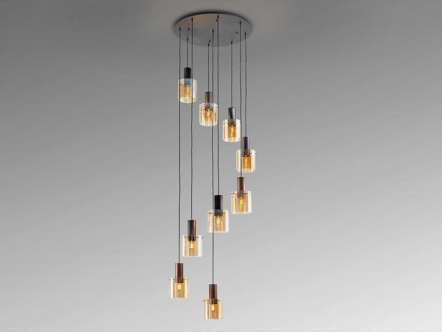 Moka Lámpara techo colgante 9 luces regulable metal cobre, café y negro satinado 237956