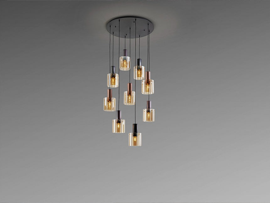 Moka Lámpara techo colgante 9 luces regulable metal cobre, café y negro satinado 237956