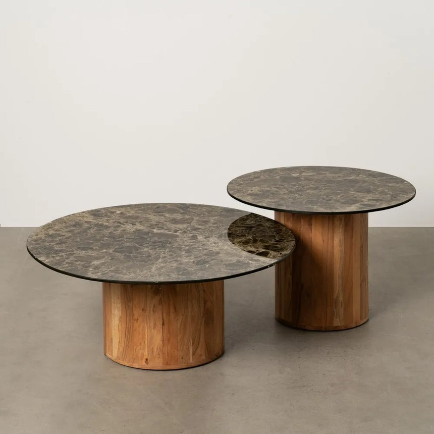 Mesas de centro set de 2 madera y cerámica 614845