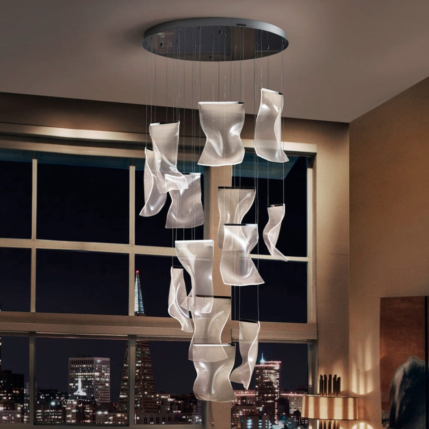 Lámpara de techo colgante Schuller Velos grande 13 luces cromo y micro 3000K regulable 609647ND