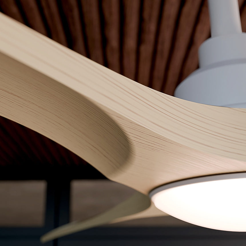 Ventilador de techo con luz Sulion Carla L 132cm LED madera blanco apto exterior CCT IP44
