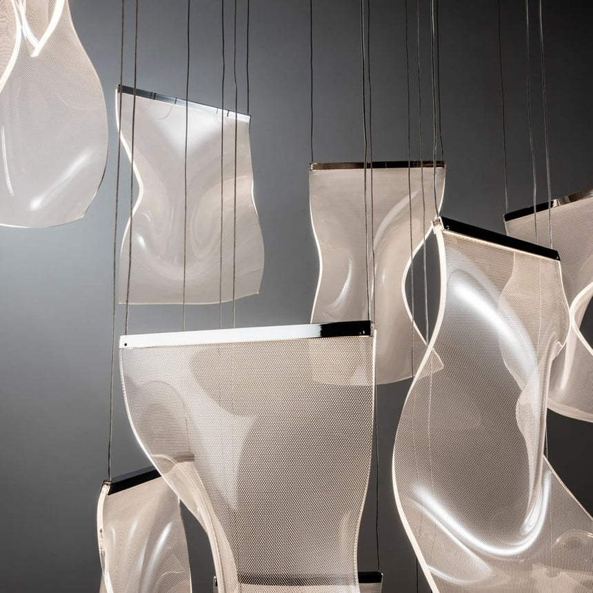 Lámpara de techo colgante Schuller Velos grande 13 luces cromo y micro 3000K regulable 609647ND