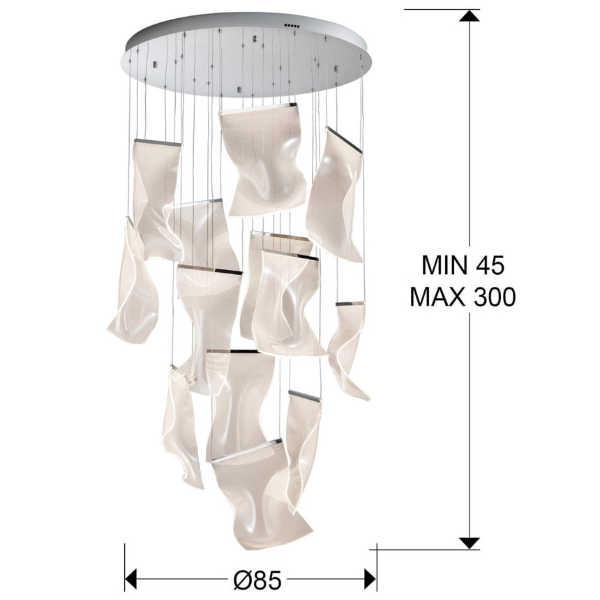 Lámpara de techo colgante Schuller Velos grande 13 luces cromo y micro 3000K regulable 609647ND