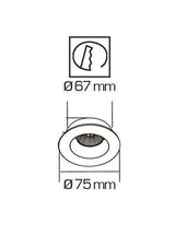 Medidas del empotrable Incolamp 548-B: diámetro exterior 75 mm y corte 67 mm