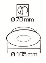 Medidas del empotrable Incolamp 549-B: diámetro exterior 105 mm y corte 70 mm