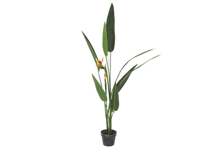 Planta artificial ITEM ave de paraíso JA-209827 de 150 cm, hojas verdes, flores naranja y base negra