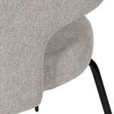 Silla IXIA 612599 tapizada gris con patas negras, detalle del brazo y unión del asiento