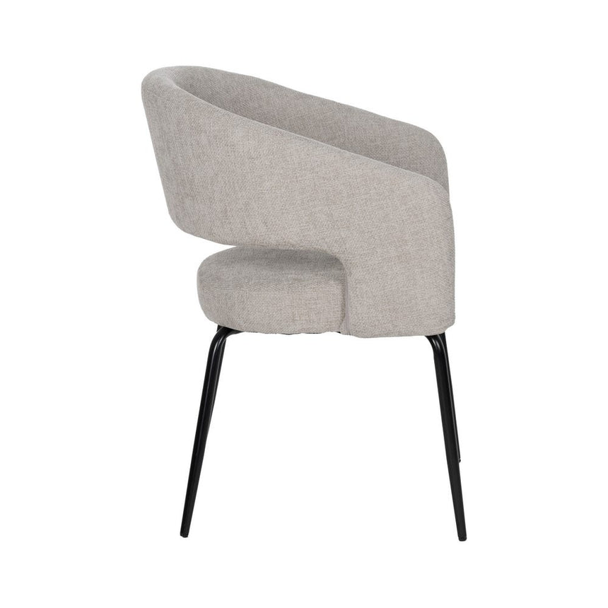 Silla IXIA 612599 tapizada gris con patas negras, vista lateral