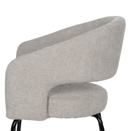 Silla IXIA 612599 tapizada gris con patas negras, detalle lateral del respaldo