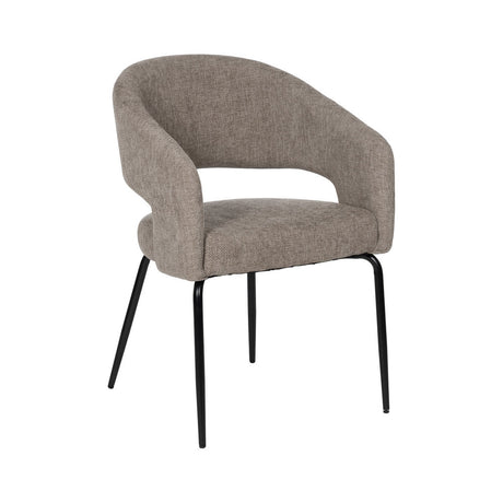 Silla IXIA 612600 tapizada taupe con patas negras, vista frontal en diagonal