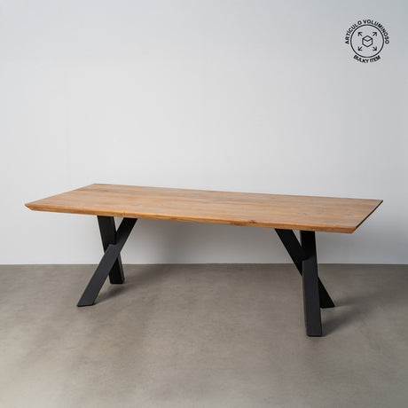 Mesa de comedor IXIA 615024 de madera de acacia natural y base de hierro de 240 cm, vista general