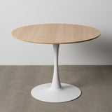 Mesa de comedor IXIA 615319 con sobre redondo en tono natural y pie central blanco, vista completa