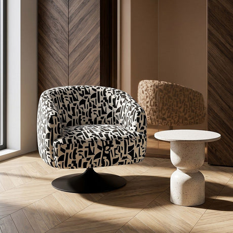 Sillón giratorio IXIA 616830 negro y blanco, vista completa en ambiente junto a un ventanal