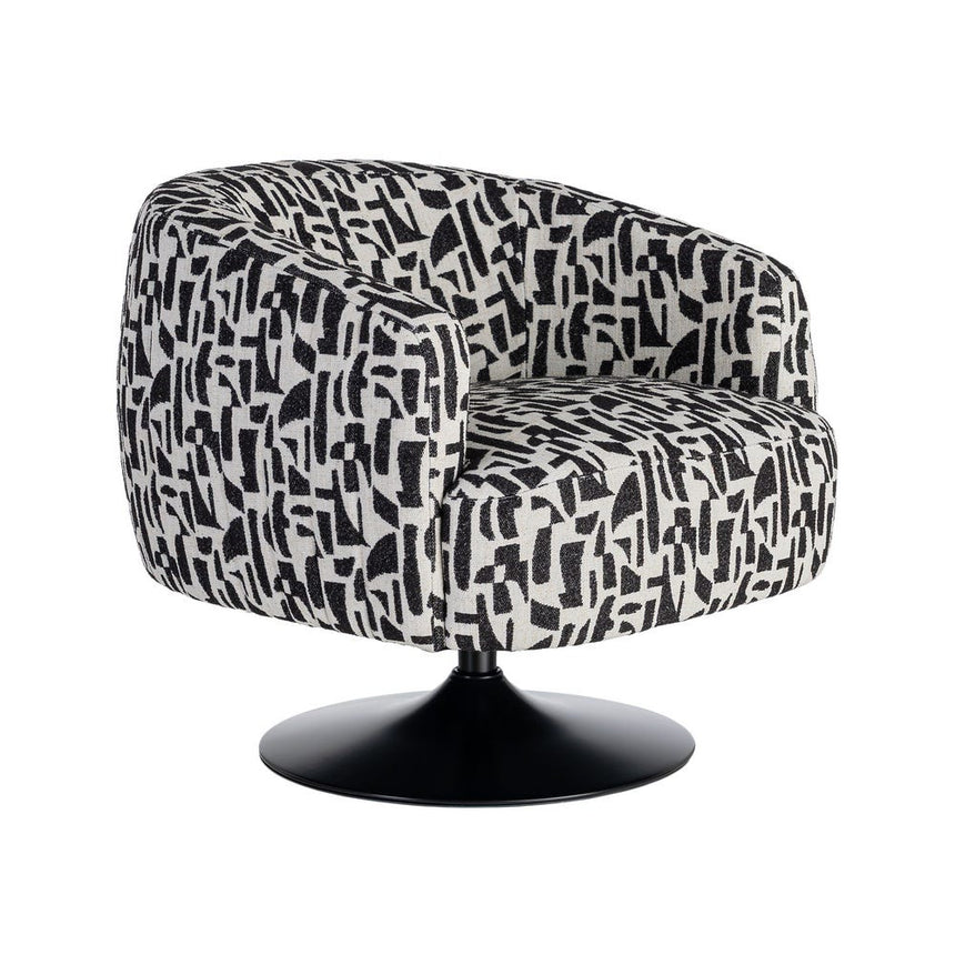 Sillón giratorio IXIA 616830 negro y blanco, vista completa en diagonal sobre fondo blanco