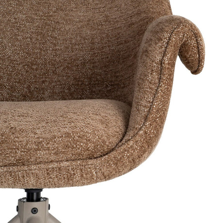 Silla giratoria IXIA 617029 marrón, detalle del asiento, brazo y unión con la base