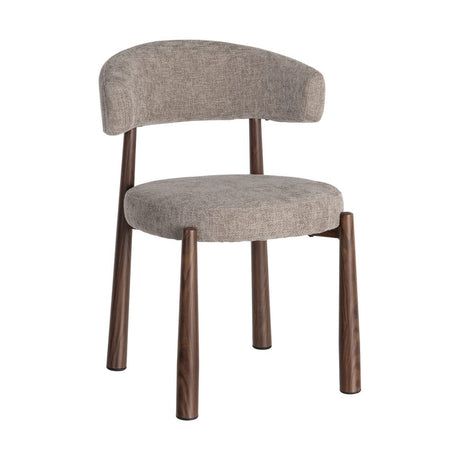 Silla IXIA 617054 tapizada taupe con estructura metálica marrón, vista frontal en diagonal