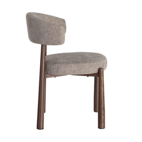 Silla IXIA 617054 tapizada taupe con estructura metálica marrón, vista lateral