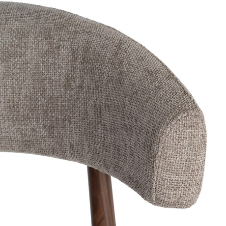 Silla IXIA 617054 tapizada taupe con estructura metálica marrón, detalle lateral del respaldo
