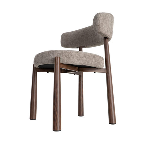 Silla IXIA 617054 tapizada taupe con estructura metálica marrón, vista inferior en diagonal
