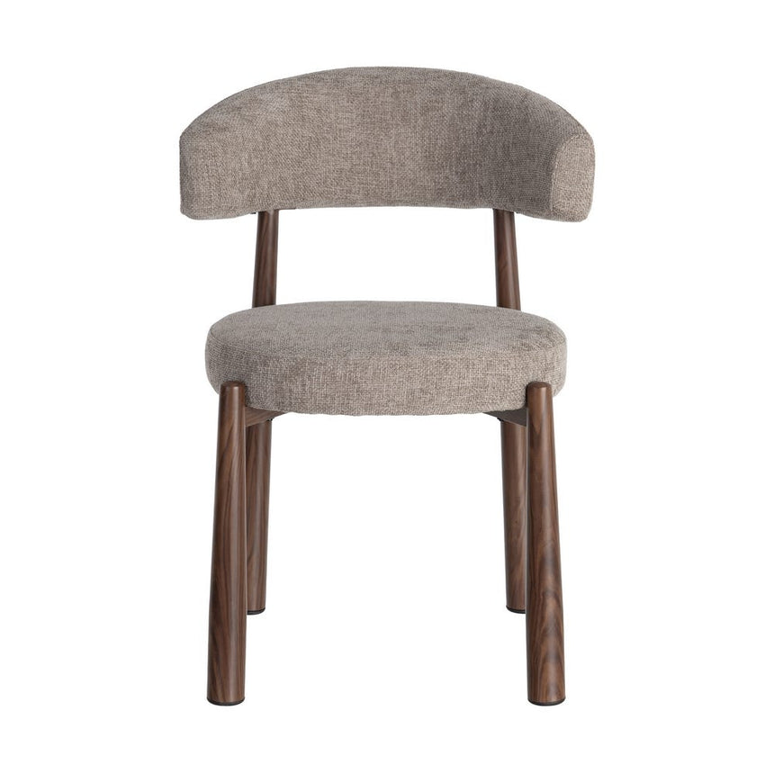 Silla IXIA 617054 tapizada taupe con estructura metálica marrón, vista frontal