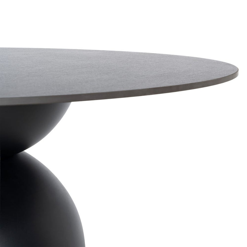 Mesa de comedor de piedra sinterizada negra de 120 cm, detalle del borde