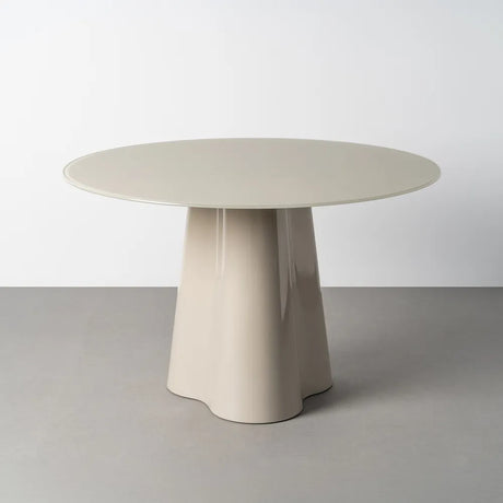 Mesa de comedor IXIA 617097 crema con tablero redondo y base central, vista en ambiente