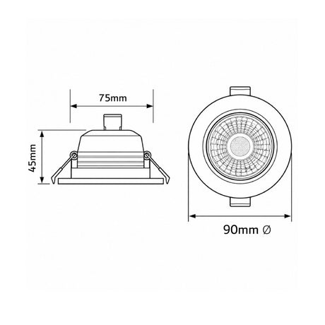 Plano Aqua LM4165 y LM4166: diámetro 90 mm, altura 45 mm y corte 75 mm