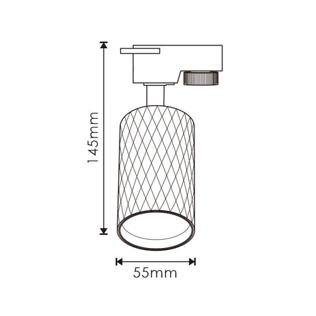 Foco de carril LEDME LM3191 Diamond, plano de medidas de 55 por 145 mm